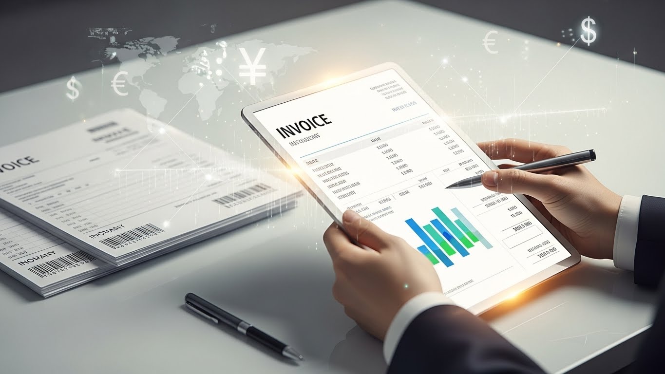 Person analyzing invoice on tablet