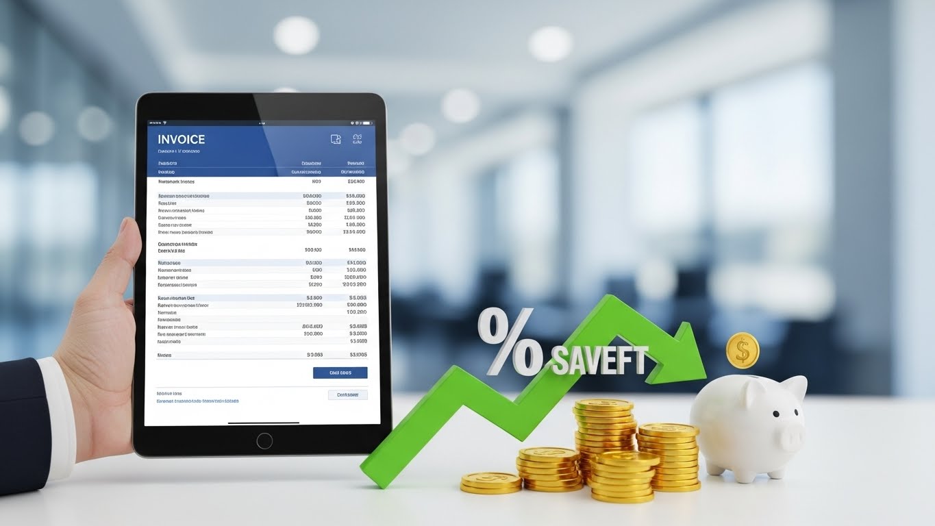 Invoice on tablet with savings concept