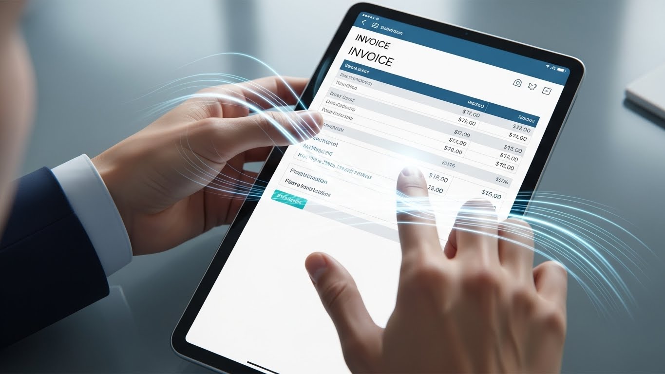 Person reviewing invoice on tablet