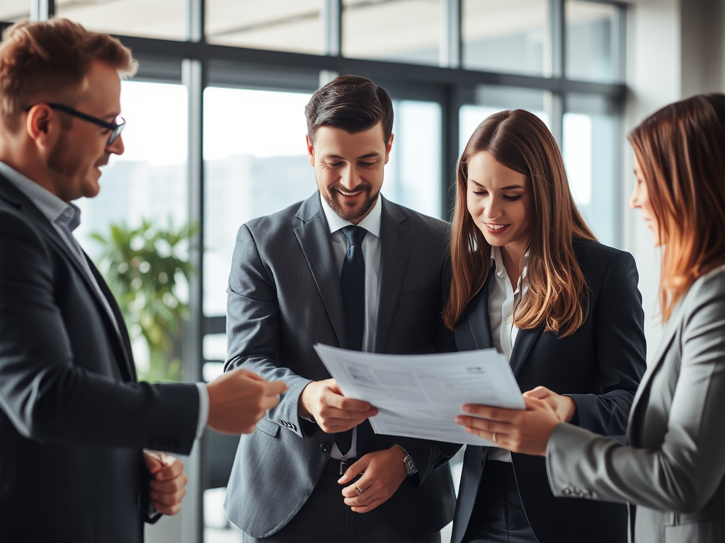 Nhóm chuyên gia kinh doanh xem xét tài liệu hợp đồng trong văn phòng hiện đại với ánh sáng tự nhiên, tập trung vào giao dịch mua bán hóa đơn đỏ