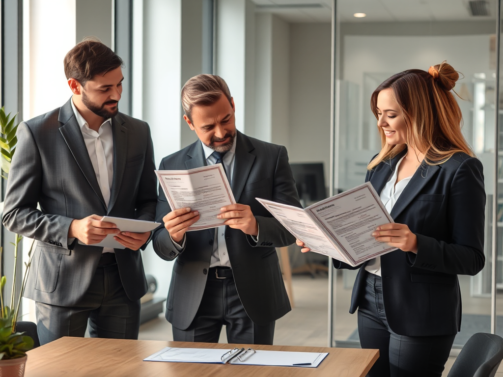 Nhóm chuyên gia xem xét giấy phép kinh doanh và tài liệu trong văn phòng hiện đại, tập trung vào quy trình mua hóa đơn đỏ và tuân thủ pháp lý