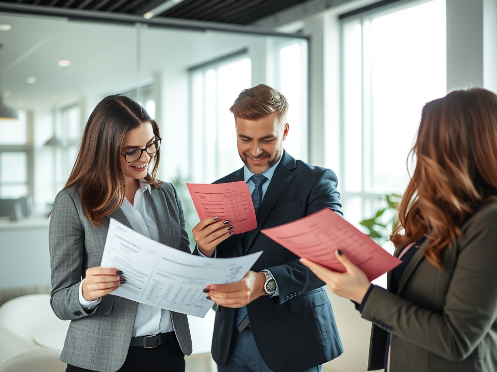 Nhóm chuyên gia xem xét hợp đồng điện tử và hóa đơn đỏ trong văn phòng hiện đại, ánh sáng tự nhiên dịu nhẹ, môi trường làm việc chuyên nghiệp